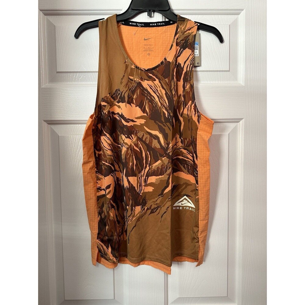 Size M Mens Nike Trail Shirt Tank Sleeveless Running Orange DM4781-871 NEW
